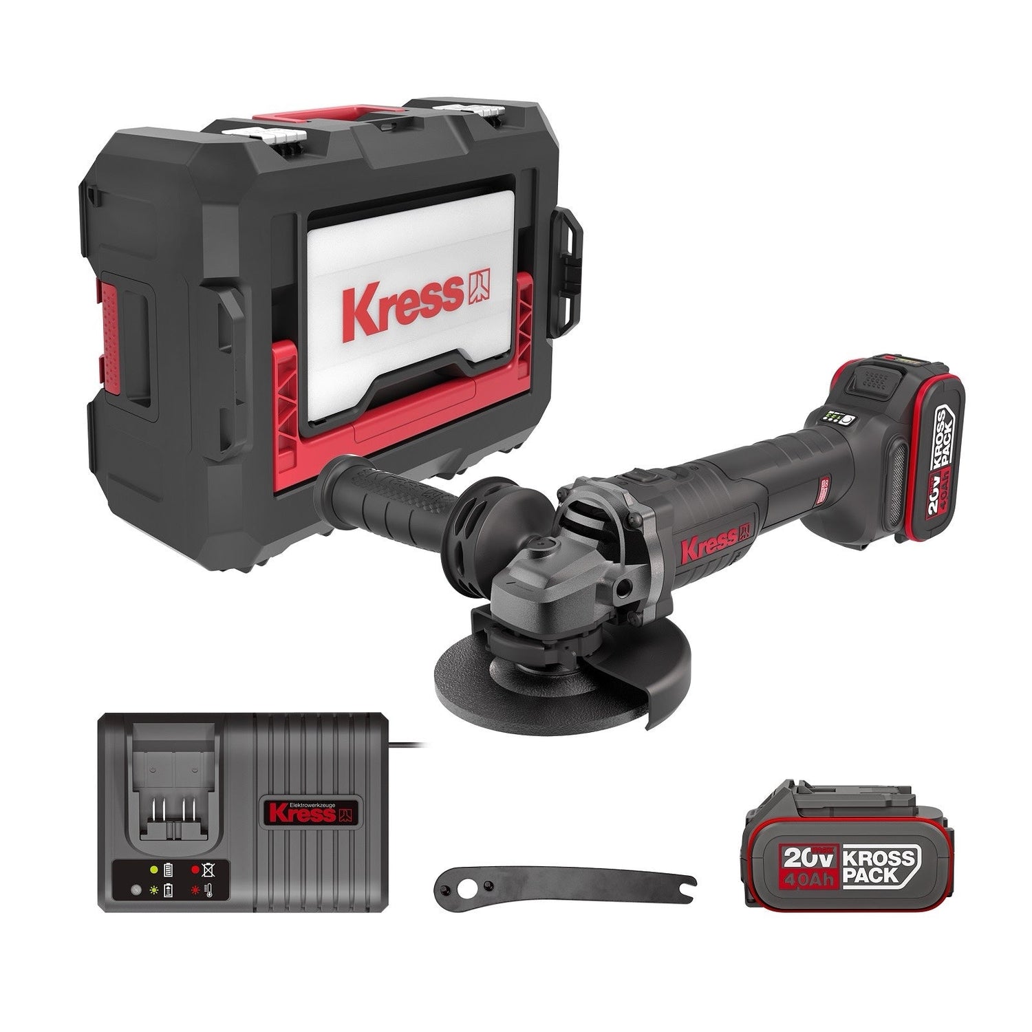 Rebarbadora Profissional Kress 20V Kuh10.2 125 mm + 2 Baterias 20V 4.0Ah + Carregador + Mala