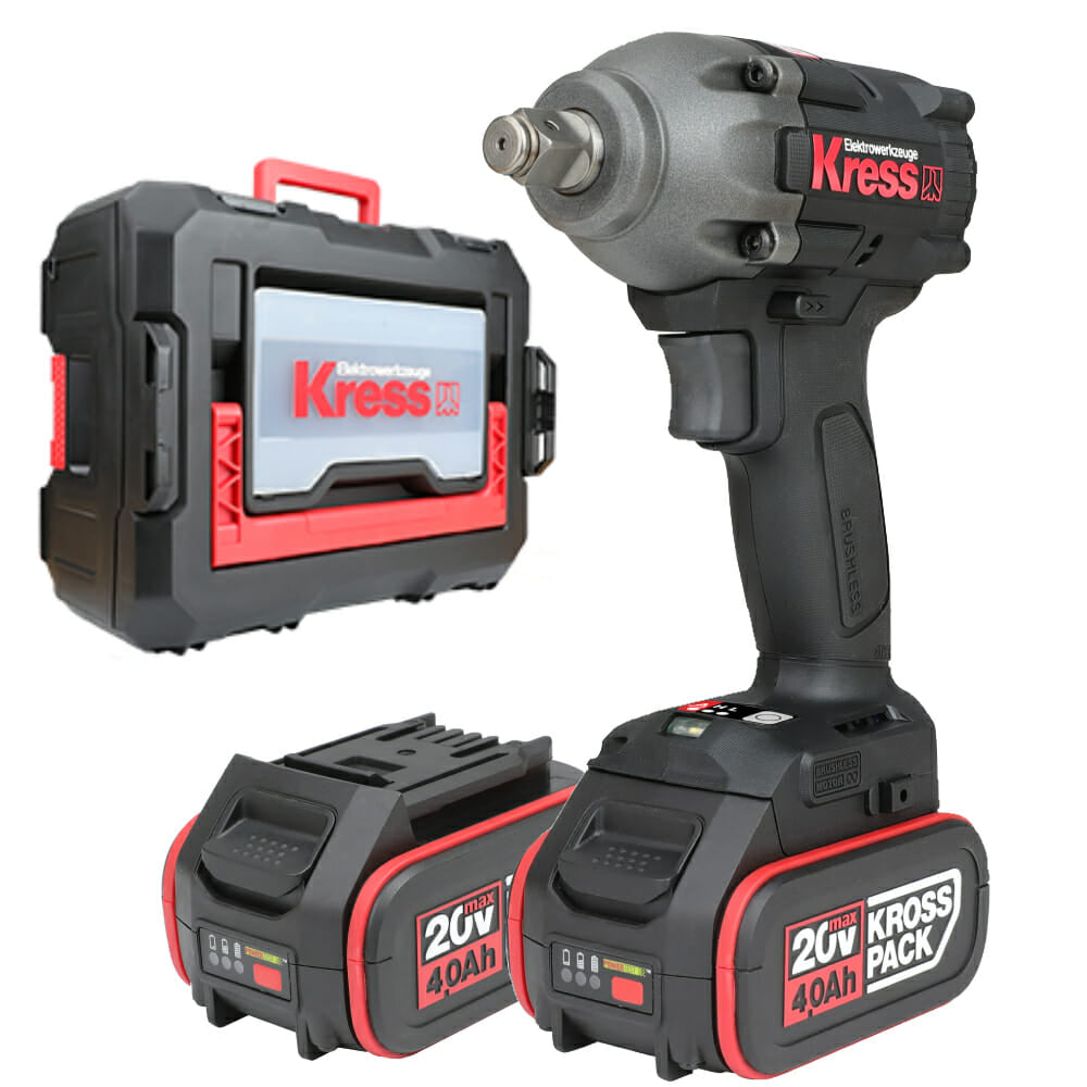 Chave de Impacto 1/2" Kress Profissional 20V KUB30.2 + 2 Baterias 4.0Ah + Carregador + Mala
