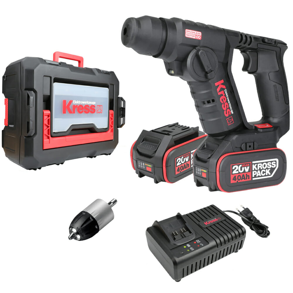 Martelo Perfurador Kress Profissional 20V Kuc50.2 + 2 Baterias 20V 4.0Ah + Carregador + Mala