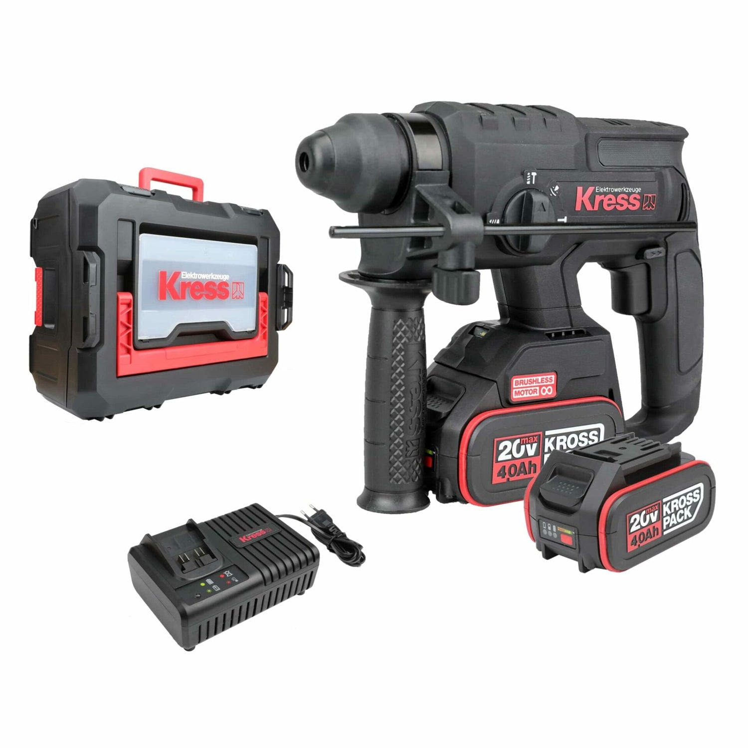 Martelo Perfurador Kress Profissional SDS-Plus 20V KUC60.2 + 2 Baterias 20V 4.0Ah + Carregador + Mala