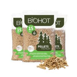 BIOHOT Pellets de Madeira de Pinho Certificados ENplus A1 Palete 65 Sacos x 15 kg Alto Poder Calorífico
