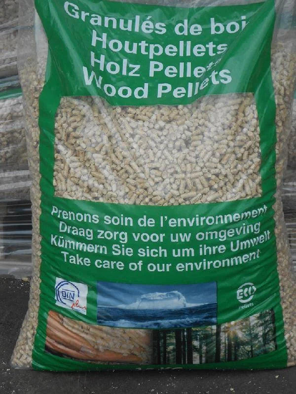 DIN PELLETS Pellets de Madeira Certificados ENplus A1 Palete 65 Sacos x 15 kg Alto Poder Calorífico e Baixa Cinza