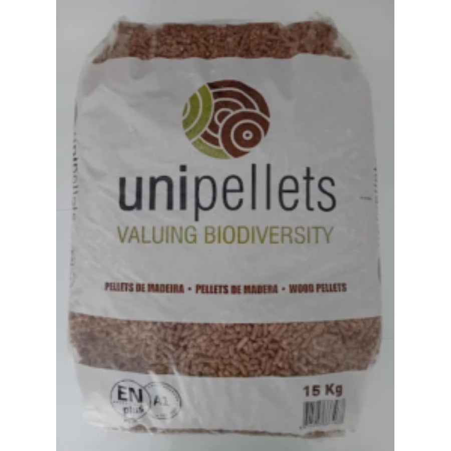 UNIPELLETS Pellets de Pinho Certificados ENplus A1 (PT 001) Palete 65 Sacos x 15 kg Qualidade Nacional