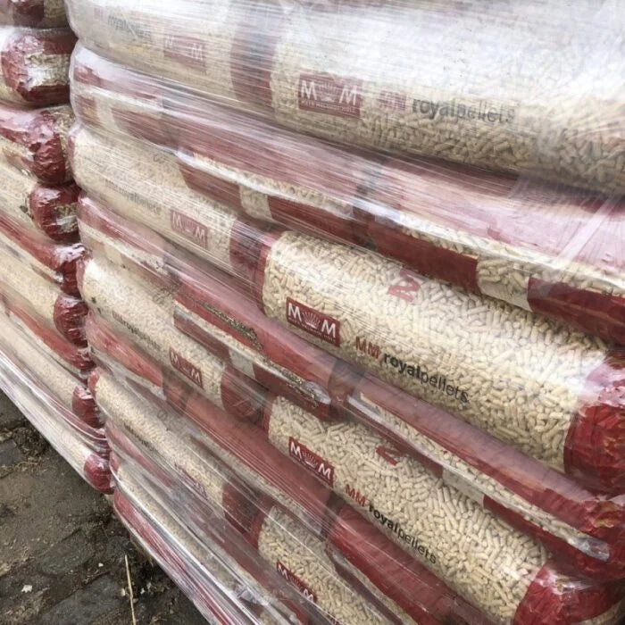 MM ROYAL Pellets de Madeira 100% Natural Certificado Palete 78 Sacos Plásticos x 15 kg Alto Rendimento Térmico