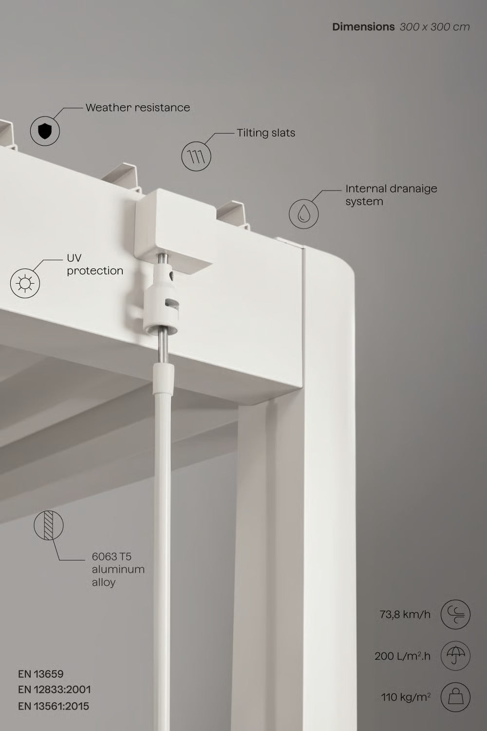 Pérgola Bioclimática em Alumínio Druvia - Cobertura Orientável 0-90º com Painel Lateral de Privacidade