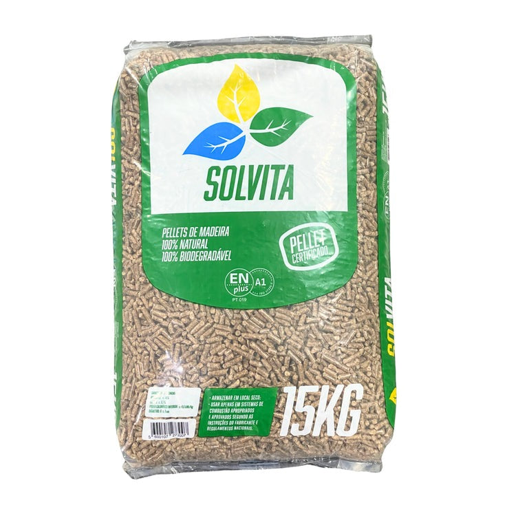 SOLVITA Pellets de Madeira 100% Natural ENplus A1 Saco 15 kg Alto Rendimento