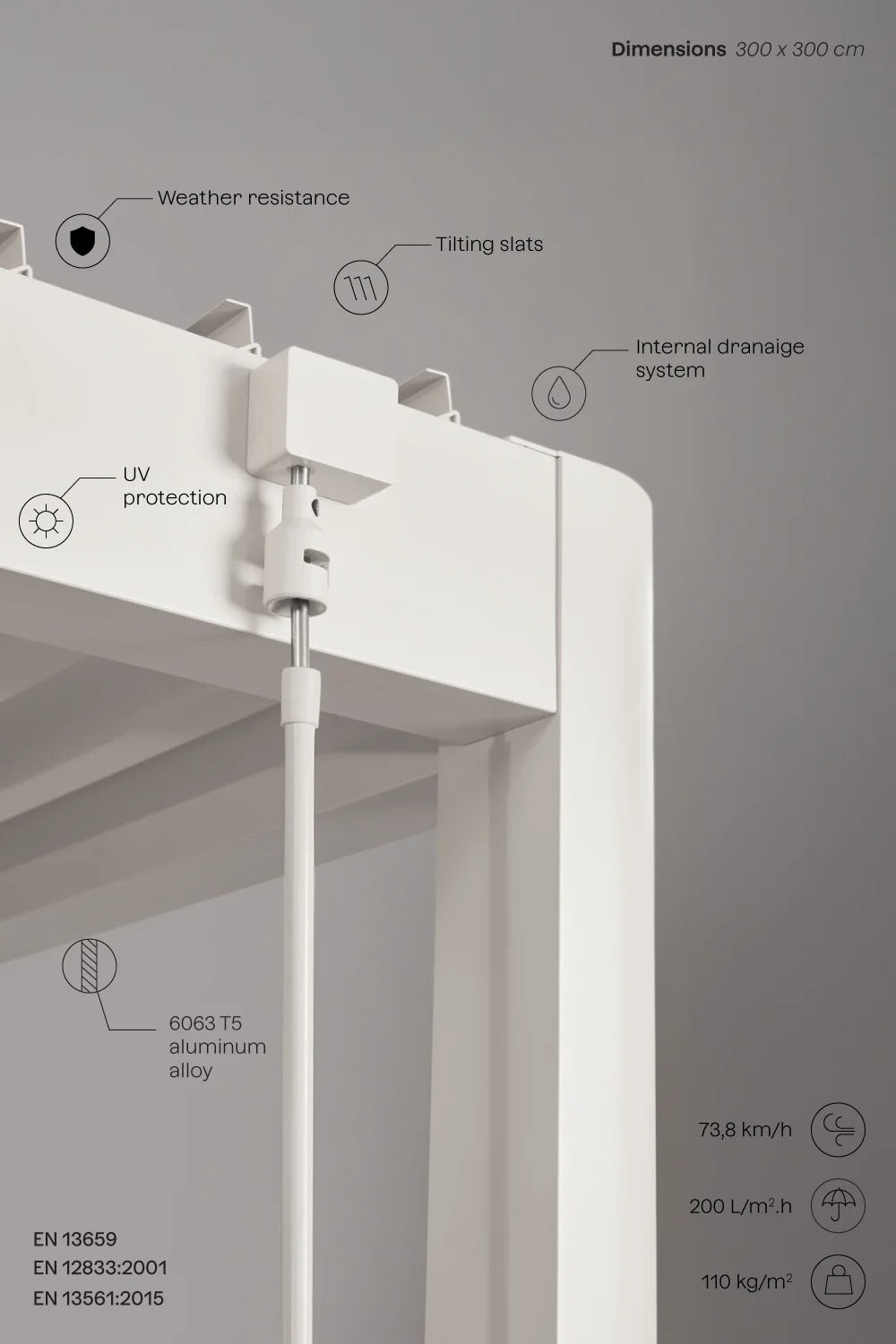 Pérgola Bioclimática em Alumínio Druvia - Cobertura Orientável 0-90º com Painel Lateral de Privacidade